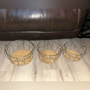 Vintage woven, silver, matching baskets set of three